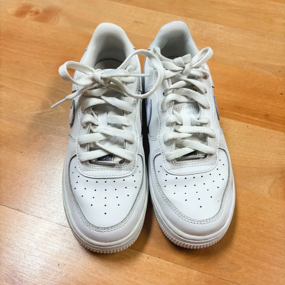 Nike White & Blue Custom Air Force 1 Sneakers Kids Size 4.5Y